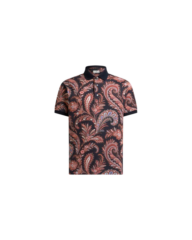 Etro Poloshirt Aus Baumwolle Mit Floralem Paisleymuster, Herren, Schwarz, Größe Schwarz