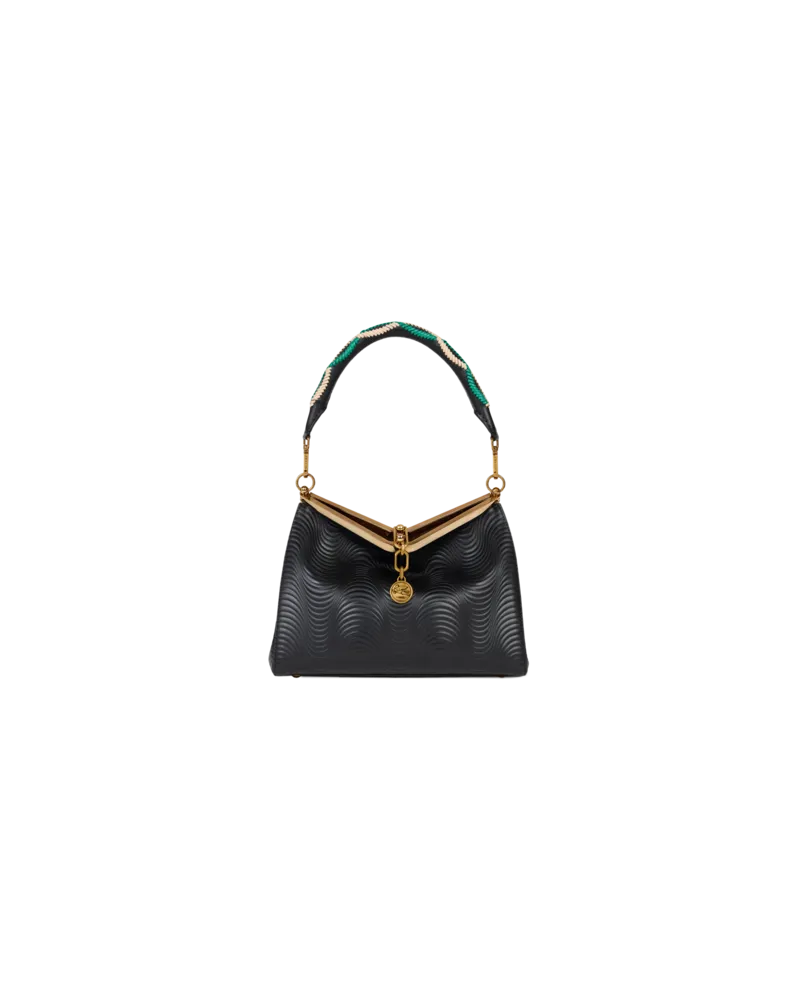 Etro Mittelgrosse Tasche Vela Mit Wellenmotiv, Damen, Schwarz Schwarz