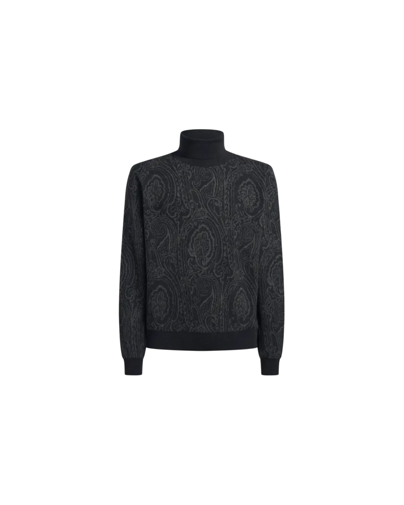 Etro Jacquard-rollkragenpullover Aus Einer Wollmischung Mit Arnica-motiv, Herren, Schwarz, Größe Schwarz