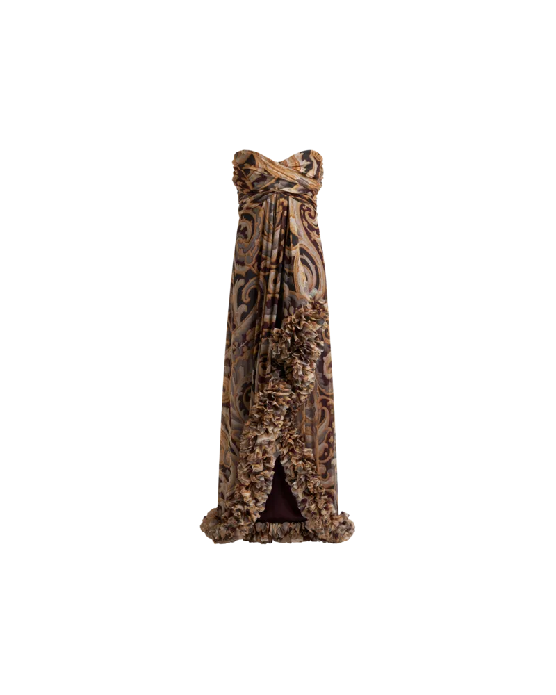 Etro Kleid Aus Bedruckter Seide Mit Rüschen, Damen, Grau, Größe Grau