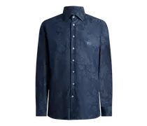 Hemd Aus Baumwoll-denim Mit Paisley-ramage-motiv Und Pegaso, Herren, Blau, Größe
