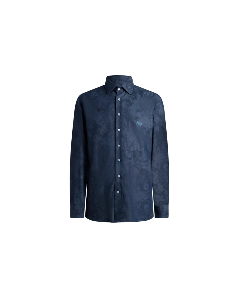 Etro Hemd Aus Baumwoll-denim Mit Paisley-ramage-motiv Und Pegaso, Herren, Blau, Größe Blau