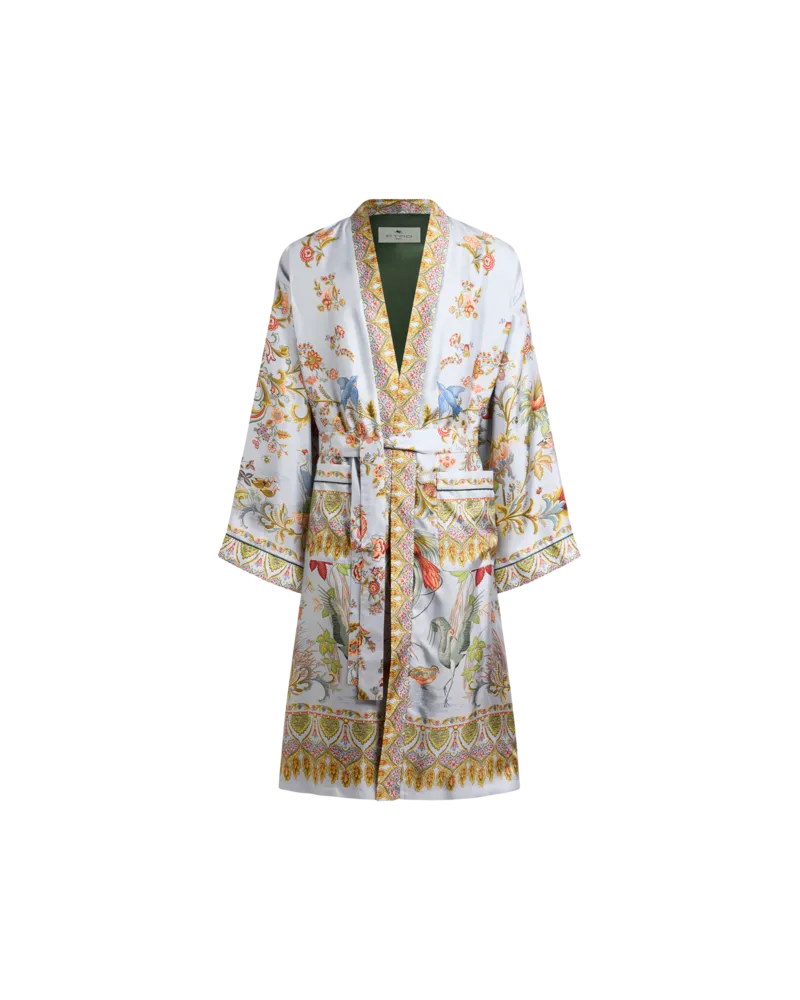 Etro Morgenmantel Aus Seide Mit Platziertem Print Flora Und Fauna, Herren, Pulverblau, Größe Pulverblau
