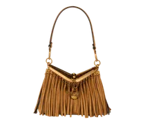 Tasche Vela Klein Aus Veloursleder Mit Fransen, Damen, Kamel