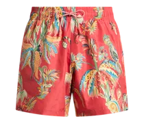 Badeshorts Mit Platziertem Print Mit Papageien Und Palmen, Herren, Rot, Größe