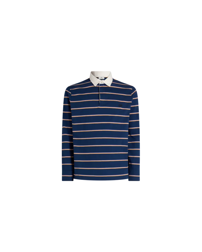 Etro Langärmeliges Poloshirt Aus Baumwolle Mit Hemdkragen Und Streifenmotiv, Herren, Blau, Größe Blau