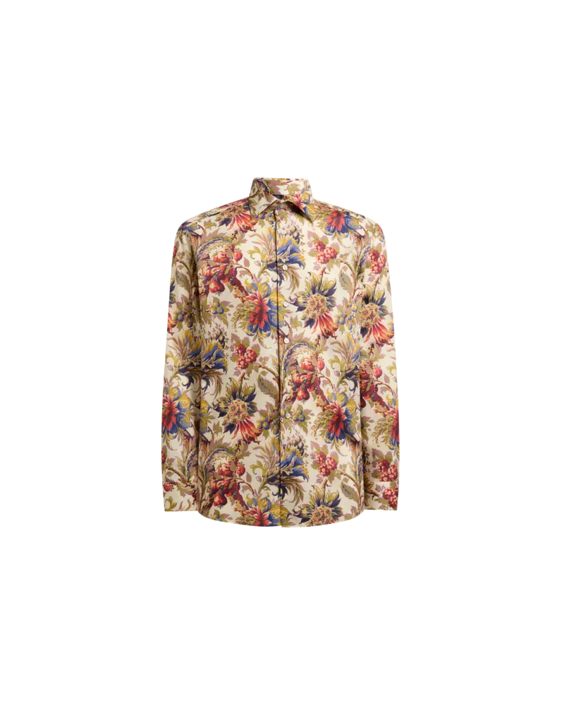 Etro Hemd Aus Satin Aus Baumwolle Mit Floralem Motiv, Herren, Beige, Größe Beige
