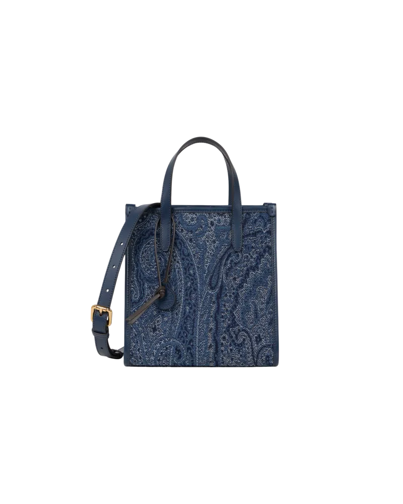 Etro Tasche Love Trotter Klein Aus Jacquard-denim Mit Paisley-motiv, Damen, Blau Blau