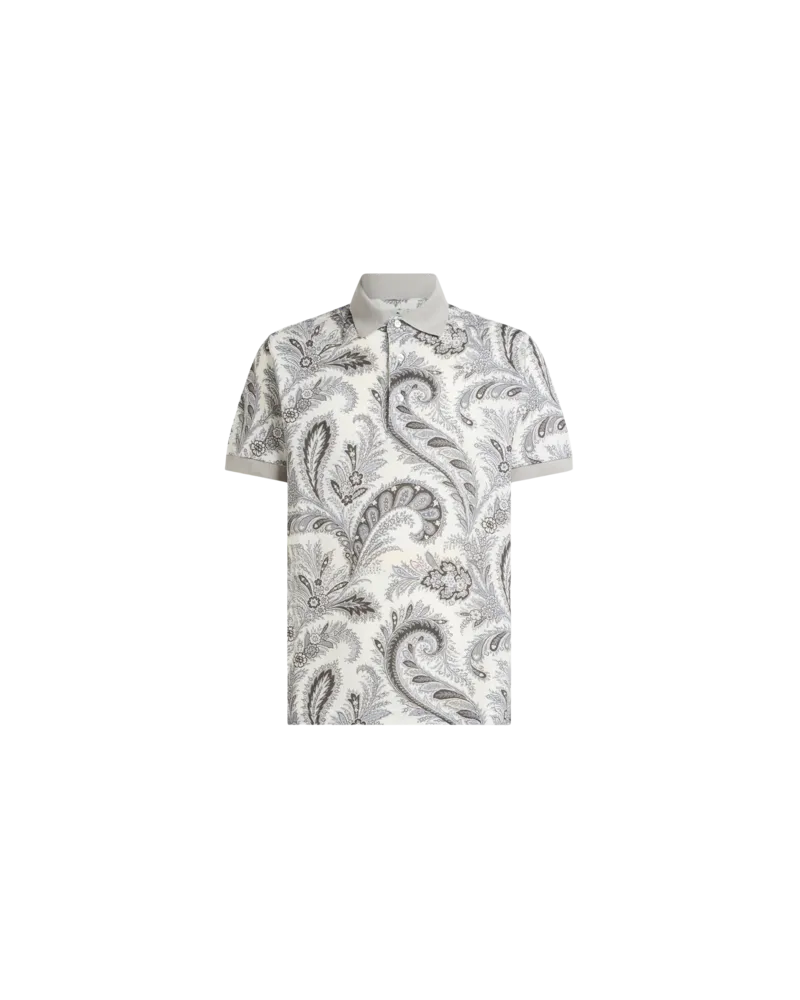 Etro Poloshirt Aus Baumwolle Mit Floralem Paisleymuster, Herren, Grau, Größe Grau