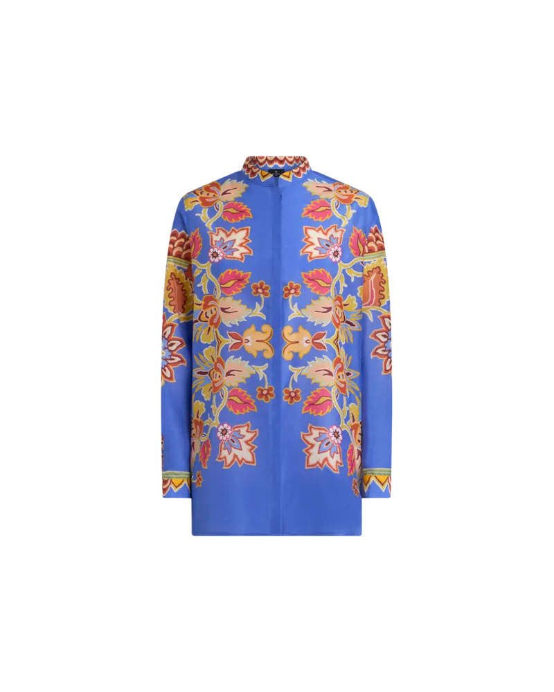 Etro Hemdbluse Aus Baumwolle Und Seide Mit Print, Damen, Blau, Größe Blau