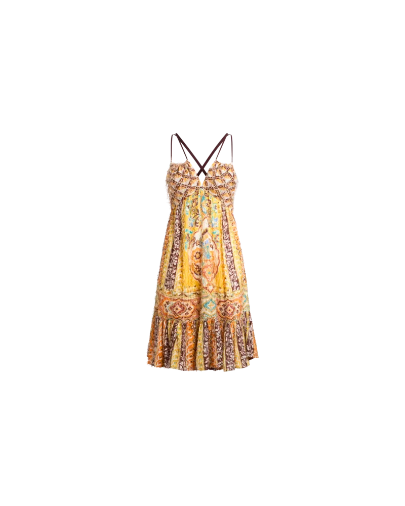 Etro Kurzes Kleid Aus Bedrucktem Fil Coupé, Damen, Gelb, Größe Gelb