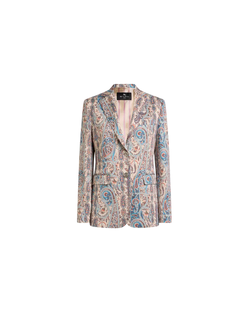 Etro Einreihige Jacquard-jacke Aus Einer Baumwollmischung Mit Paisley-foliage-motiv, Damen, Multicolor, Größe Multicolor