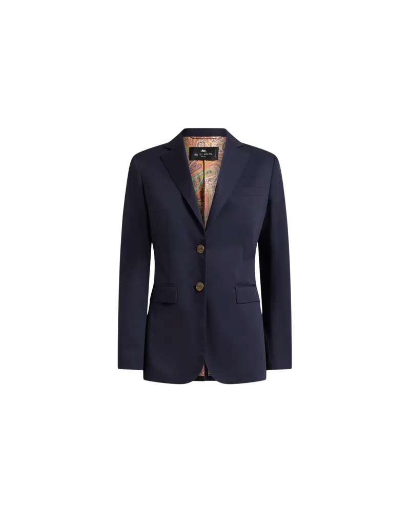 Etro Jacke Aus Stretchbaumwolle Mit Pegaso-knöpfen, Damen, Navyblau, Größe Navyblau