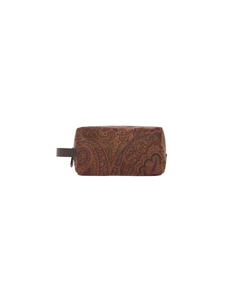 Etro Kleine Pouch Aus Nylon Mit Henkel Und Arnica-motiv, Herren, Braun Braun