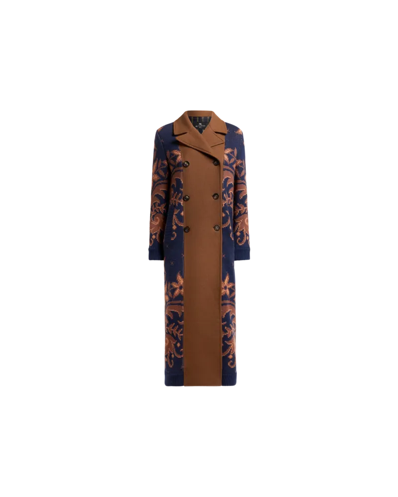 Etro Zweireihiger Mantel Mit Strickeinsätzen, Damen, Braun, Größe Braun