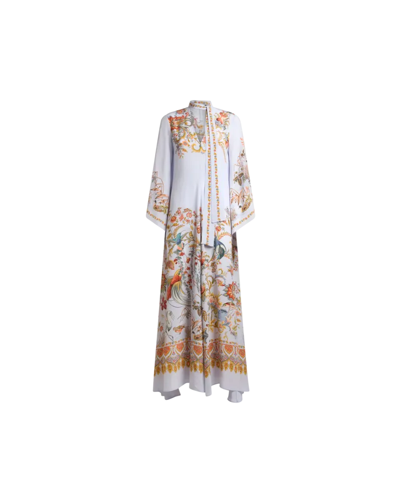 Etro Langes Kleid Aus Seide Mit Tuch Und Platziertem Flora-und-fauna-print, Damen, Hellblau, Größe Hellblau
