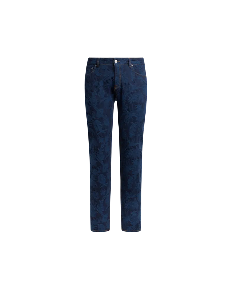 Etro Jacquard-jeans Im Regular Fit Aus Denim Aus Baumwolle Mit Floralem Motiv, Herren, Blau, Größe Blau