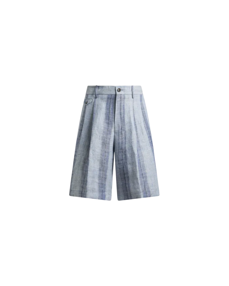 Etro Gestreifte Shorts Aus Leinen, Herren, Hellblau, Größe Hellblau