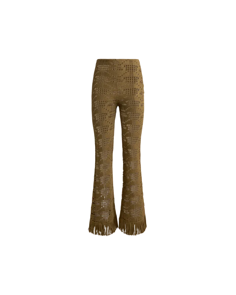 Etro Flared Hose Aus Baumwolle In Häkeloptik Mit Fransen, Damen, Kamel, Größe Kamel