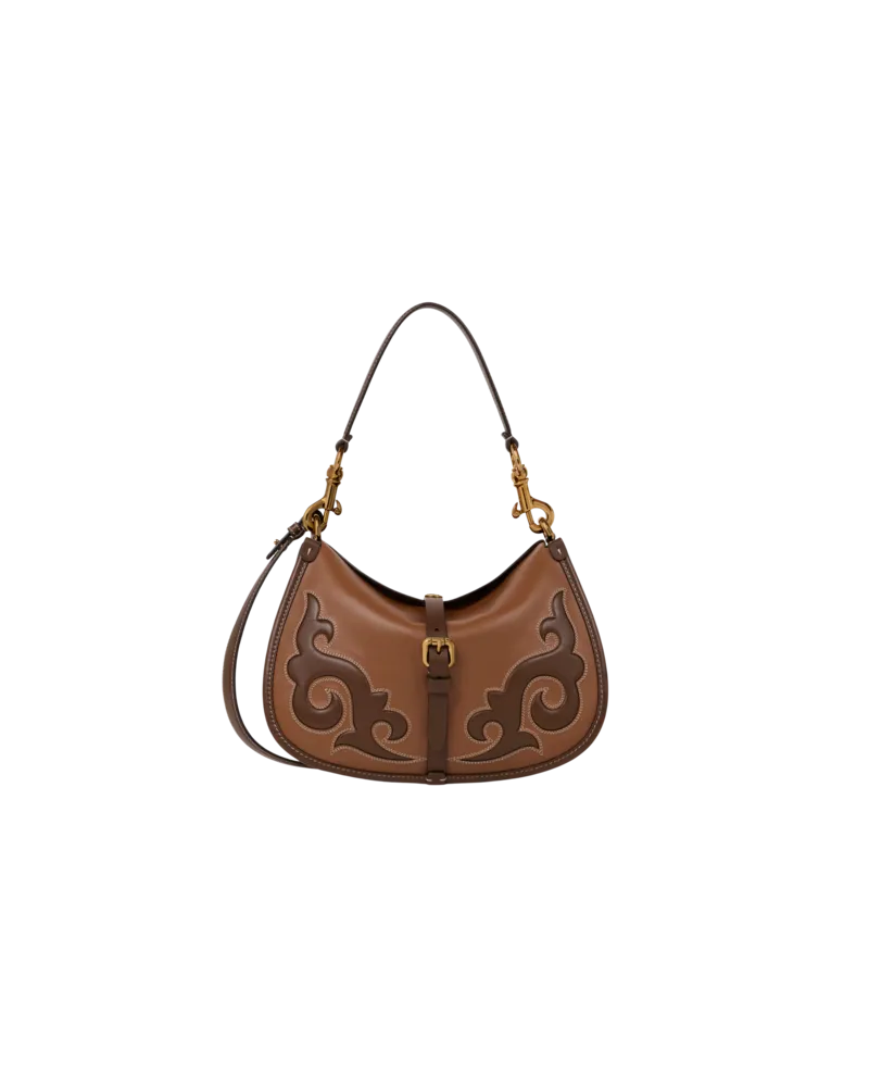 Etro Mittelgrosse Tasche Pony Aus Leder Mit Stickerei Im Westernstil, Damen, Braun Braun
