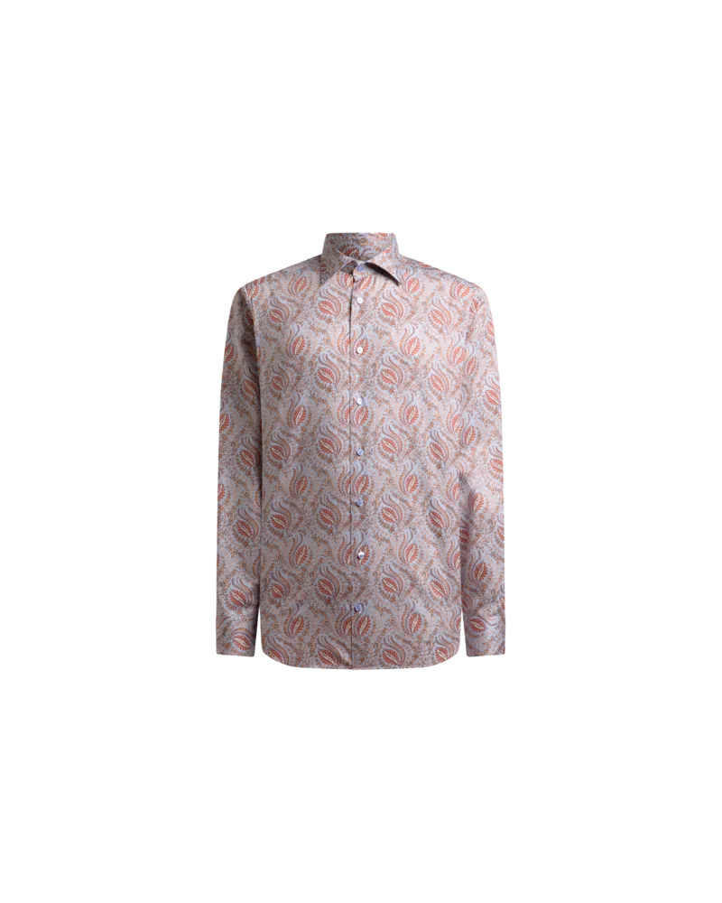 Etro Hemd Aus Baumwoll-satin Mit Paisley-foliage-motiv, Herren, Grau, Größe Grau