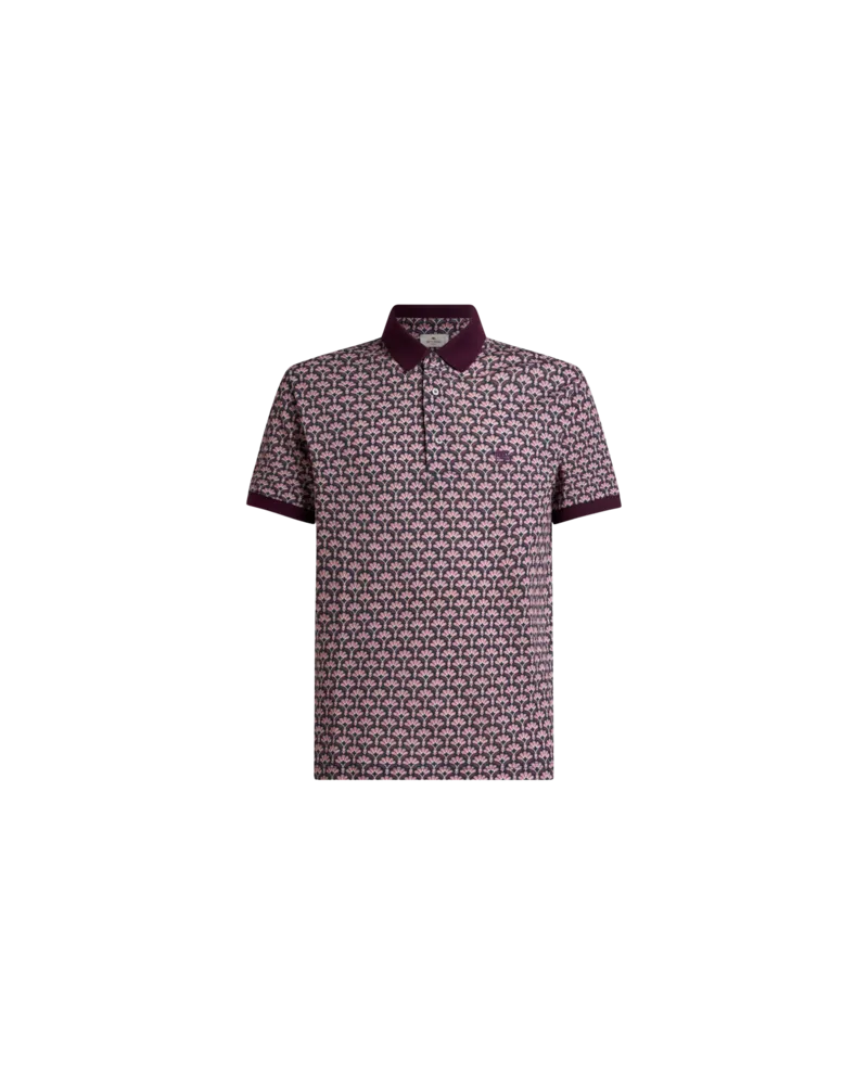 Etro Cotton Polo Shirt With Micro Palm Motif, Herren, Bordeaux, Größe Bordeaux