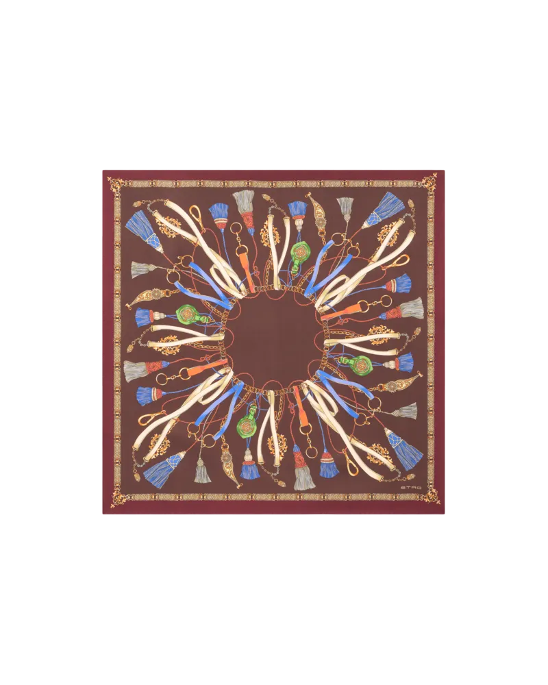 Etro Foulard Aus Seide Mit Charm-motiv, Damen, Braun Braun
