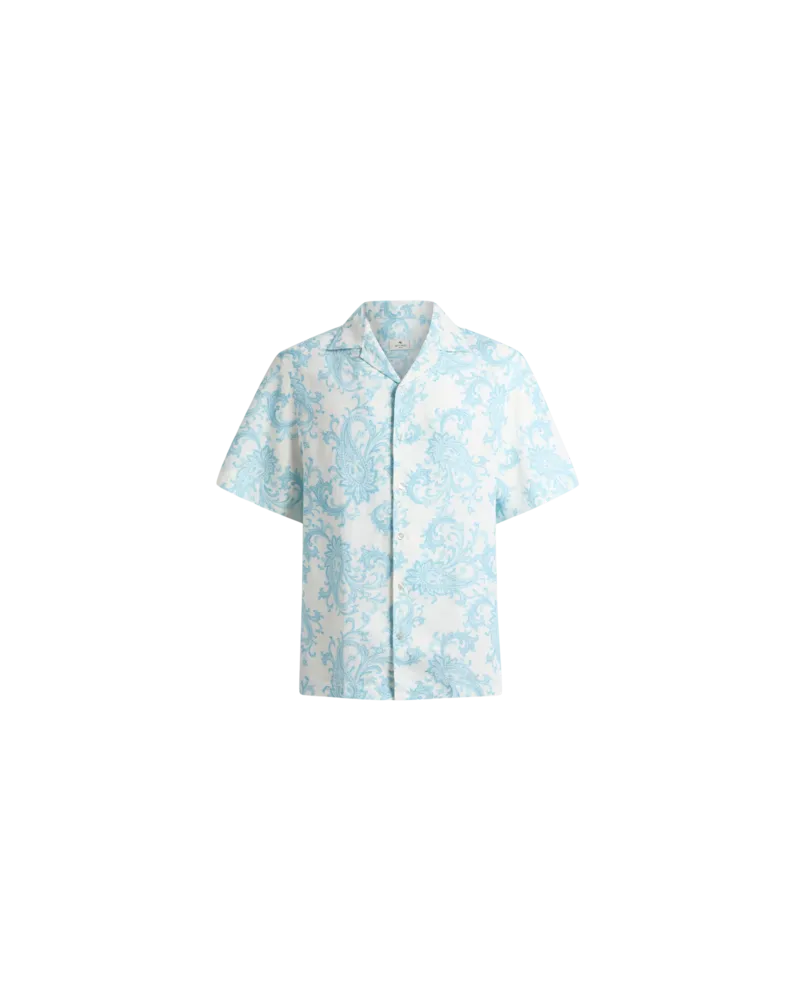 Etro Bowling-hemd Aus Leinen Mit Paisley-motiv, Herren, Hellblau, Größe Hellblau