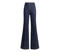 Schlagjeans Aus Jacquard-denim Mit Pegaso-knöpfen, Damen, Blau, Größe