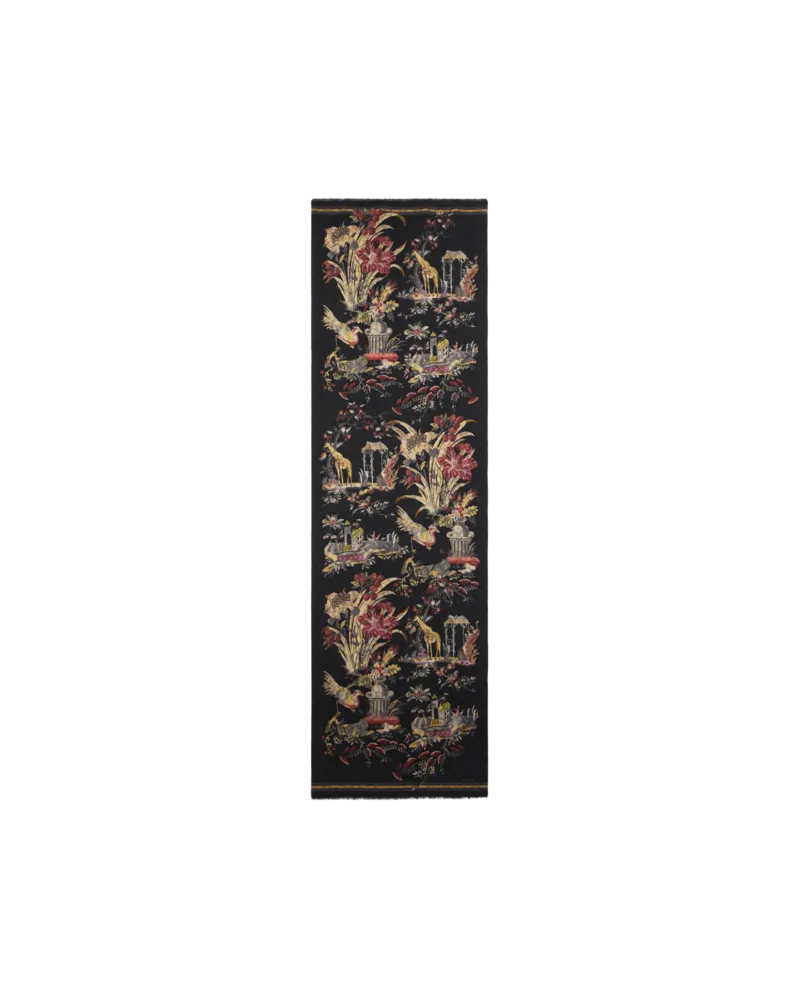 Etro Schal Aus Angerauter Wolle Mit Doppeltem Print, Herren, Schwarz Schwarz