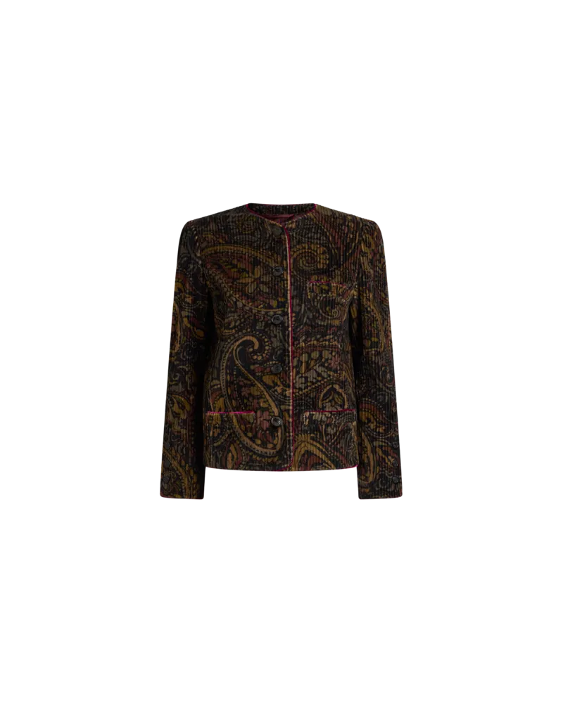 Etro Jacke Aus Cordsamt Aus Baumwolle Mit Floralem Paisley-überdruck, Damen, Schwarz, Größe Schwarz