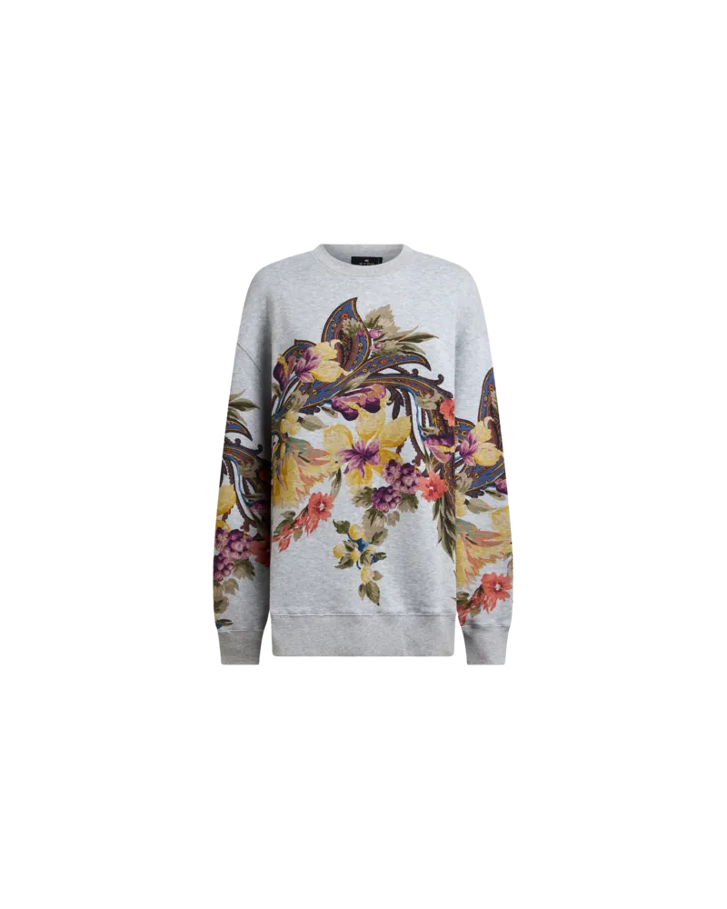 Etro Sweatshirt Aus Baumwolle Mit Platziertem Paisley-blumen-print, Damen, Grau, Größe Grau