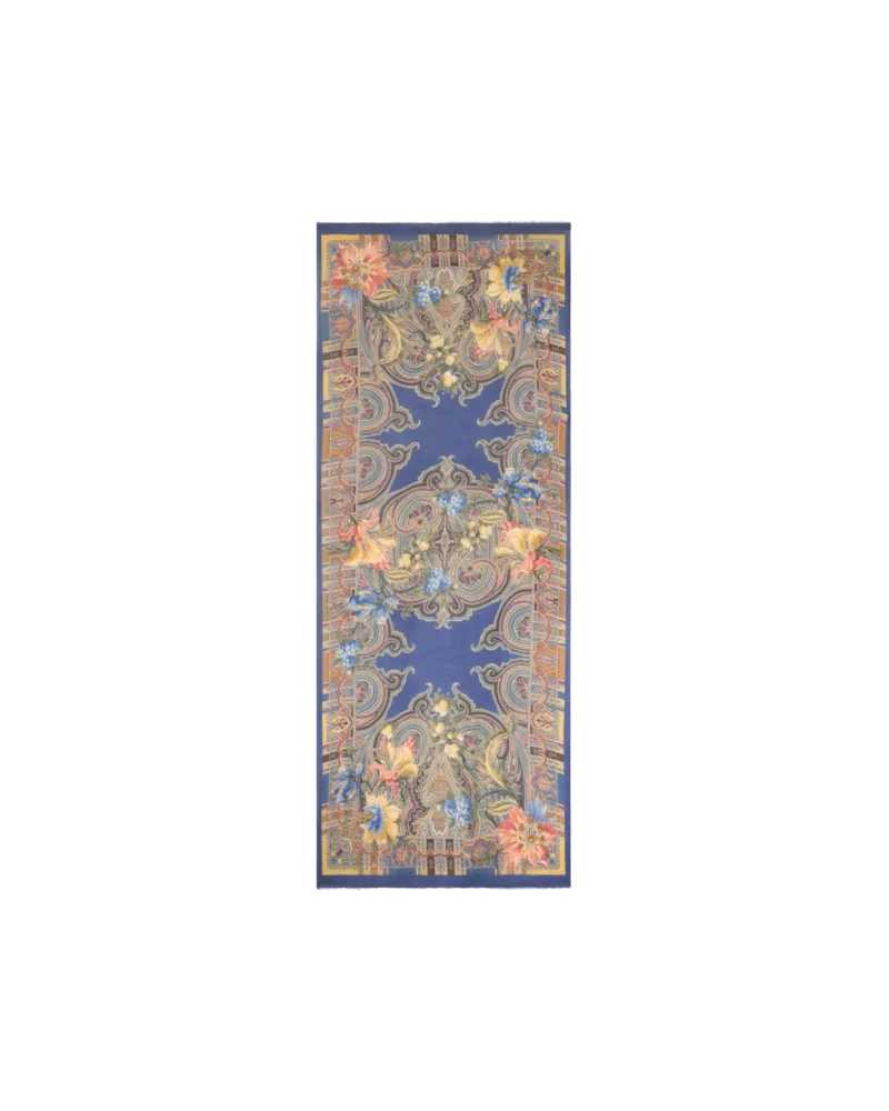 Etro Schal Aus Wolle, Kaschmir Und Seide Mit Paisley-motiv Und Blumen, Damen, Hellblau Hellblau