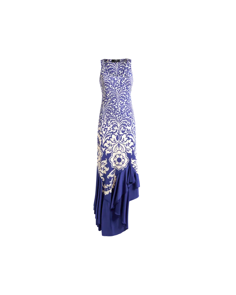 Etro Langes Kleid Aus Jersey Mit Volant Und Print, Damen, Elektroblau, Größe Elektroblau