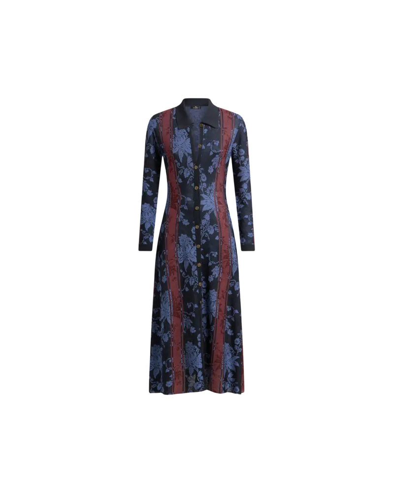 Etro Maxi-cardigan Mit Jacquard-blumen, Damen, Navyblau, Größe Navyblau