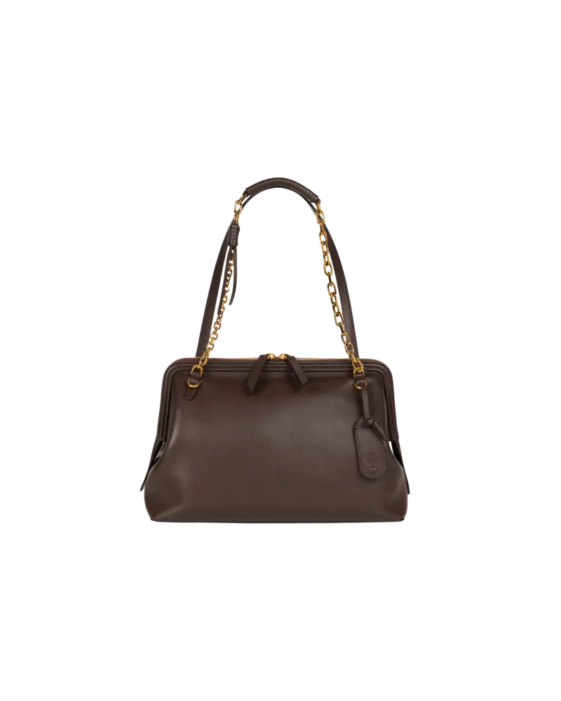 Etro Mittlere Schultertasche Doc Aus Leder, Damen, Dunkelbraun Dunkelbraun