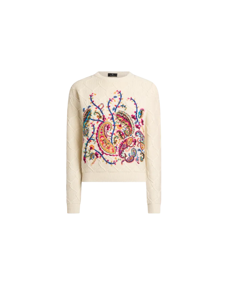 Etro Pullover Aus Einer Baumwollmischung Mit Floraler Paisley-stickerei, Damen, Beige, Größe Beige