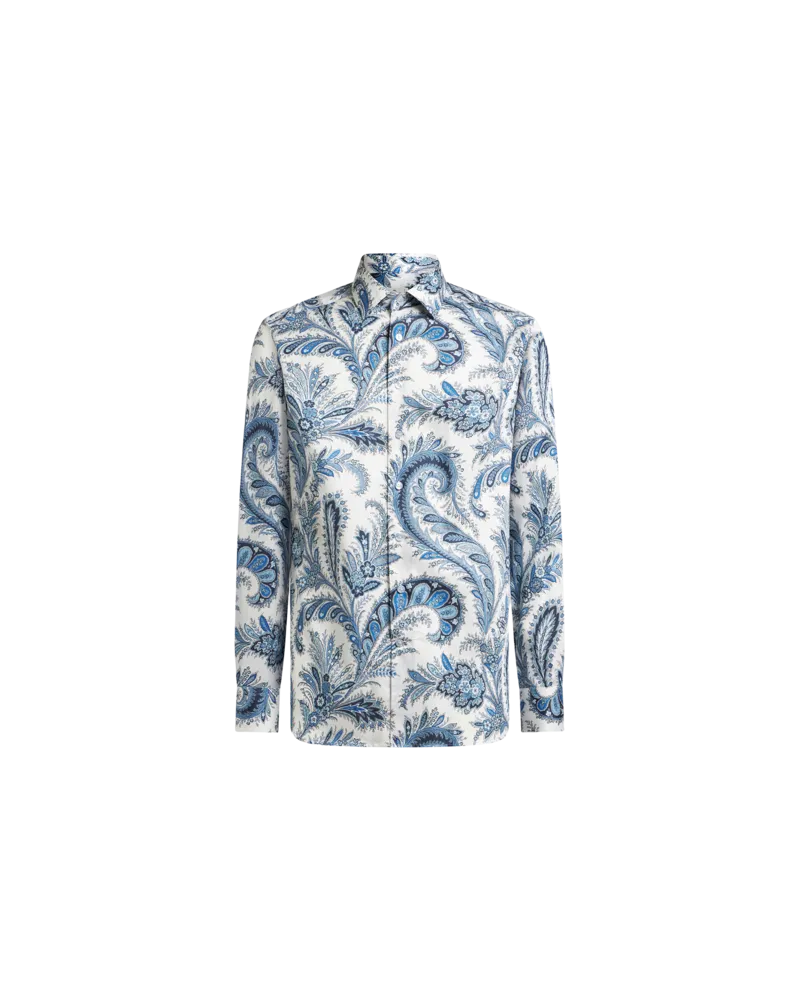 Etro Hemd Aus Baumwolle Mit Floralem Paisleymuster, Herren, Blau, Größe Blau