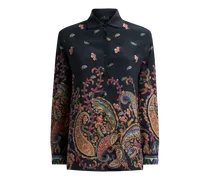 Hemdbluse Aus Seide Mit Platziertem, Floralem Paisley-print, Damen, Blau, Größe