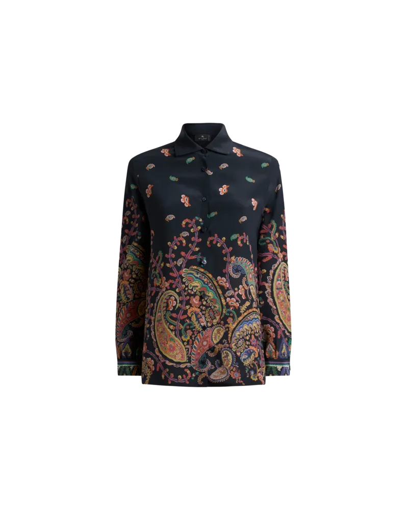 Etro Hemdbluse Aus Seide Mit Platziertem, Floralem Paisley-print, Damen, Blau, Größe Blau