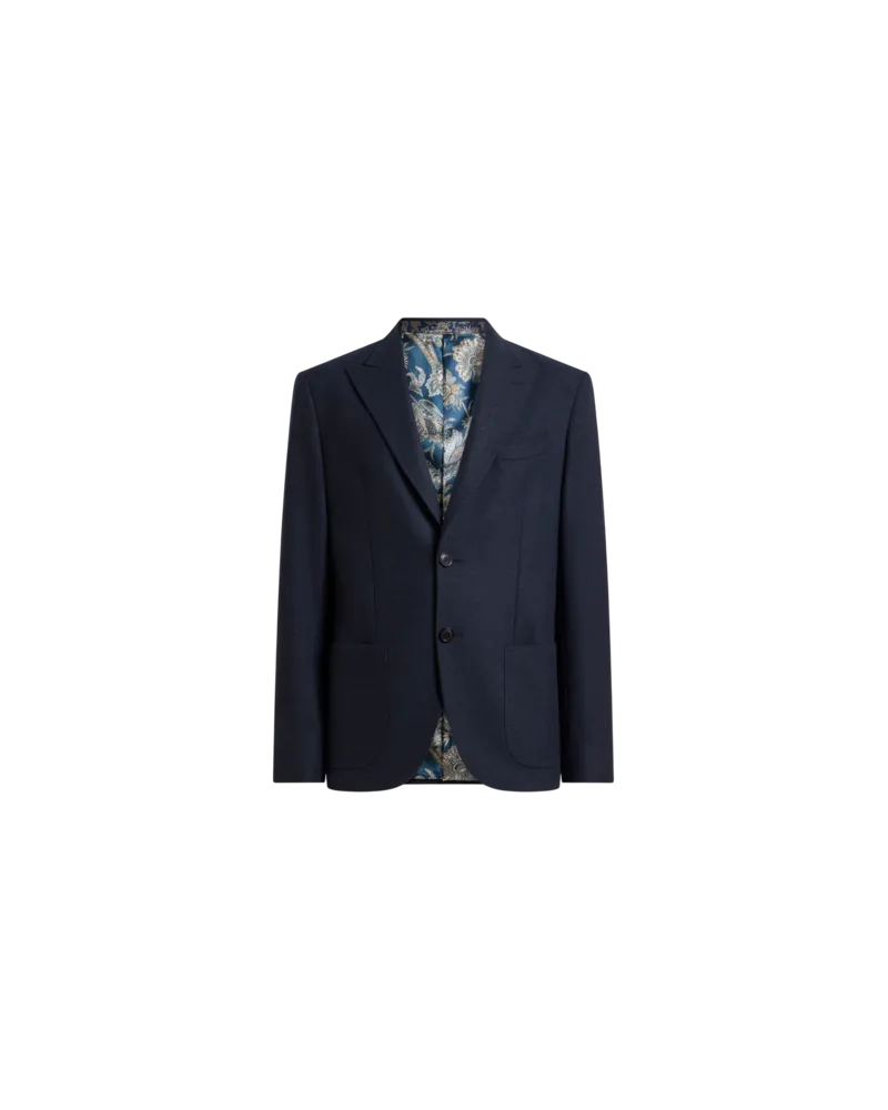 Etro Einreihige Jacke Aus Jersey Mit Steigenden Revers, Herren, Blau, Größe Blau
