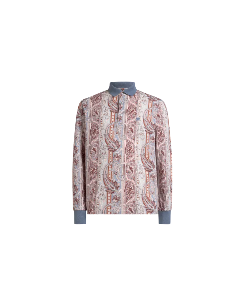 Etro Poloshirt Aus Baumwoll-piquet Mit Paisley-ramage-motiv, Herren, Pulverblau, Größe Pulverblau