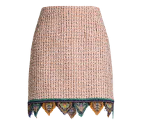 Jacquard-minirock Mit Tweed-effekt, Fransen Und Karomuster, Damen, Pulverpinkel, Größe