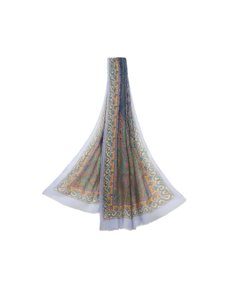 Etro Geflammter Schal Aus Slub-stoff Mit Paisleymuster, Damen, Grün Grün