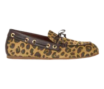 Bootsmokassins Aus Veloursleder Mit Animal-motiv, Damen, Beige, Größe