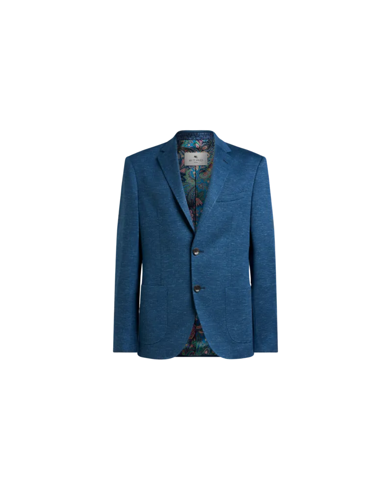 Etro Einreihige Jacke Aus Jersey Aus Einer Jaspé-wollmischung, Herren, Blau, Größe Blau