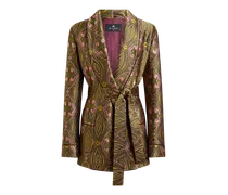 Jacquard-jacke Mit Gürtel Und Floralem Medaillon-motiv, Damen, Grün, Größe