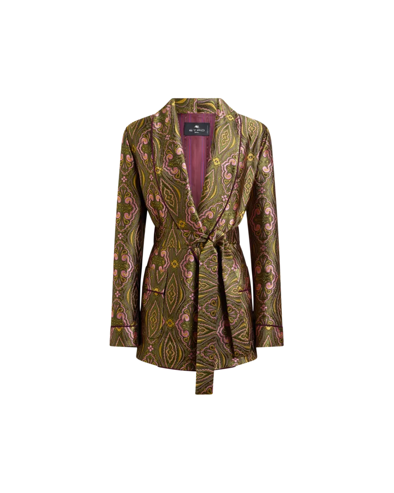 Etro Jacquard-jacke Mit Gürtel Und Floralem Medaillon-motiv, Damen, Grün, Größe Grün