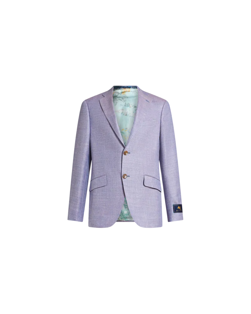 Etro Blazer Aus Einem Wollgemisch Mit Fischgrätenmuster, Herren, Violett, Größe Violett