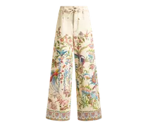 Wide-leg-jeans Aus Bull Denim Mit Platziertem Flora-und-fauna-print, Damen, Beige, Größe